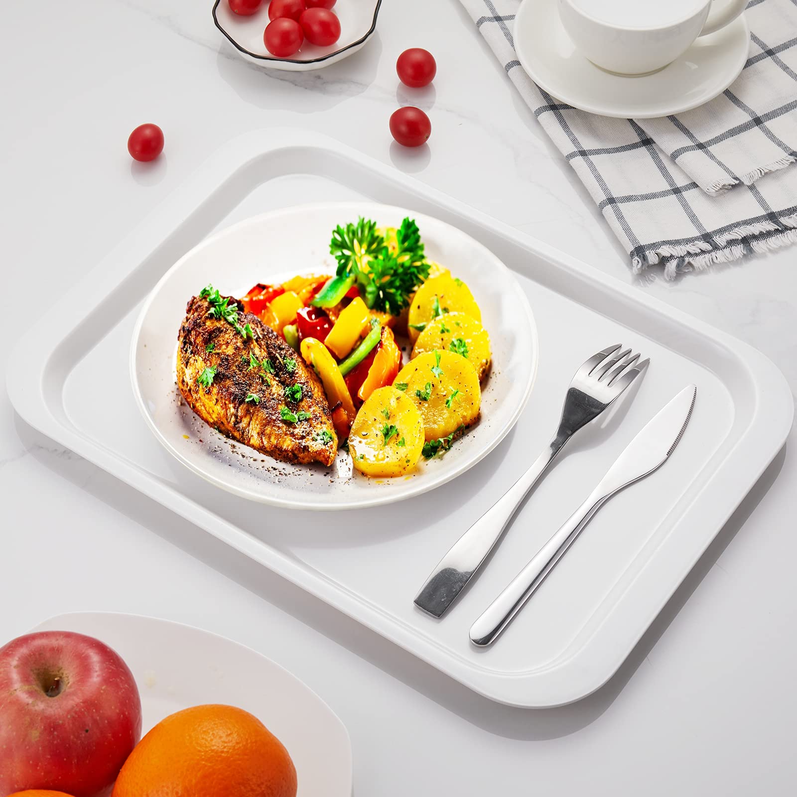 Hsdt Melamine Serving Trays White 15X10.6 Inch Rectangle Cafeteria Fast Food Trays Breakfast Lunch Dinner Trays For Eating Set O